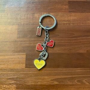 Coach Red and Yellow Heart Charm Keychain